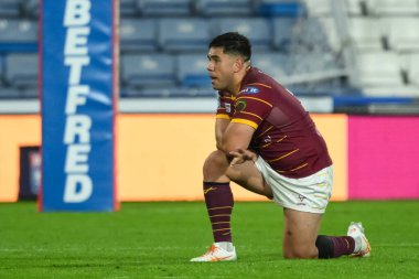 Huddersfield Giants 'dan Andre Savelio, 14 Eylül 2024' te John Smith Stadyumu 'nda oynanan 26. Huddersfield Giants vs Warrington Wolves maçının sonunda depresif oldu.