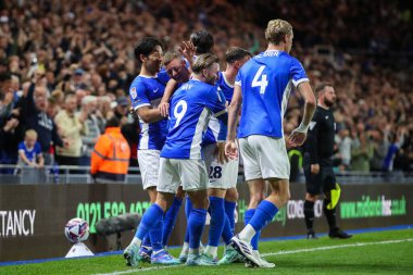 Birmingham City 'den Jay Stansfield, 16 Eylül 2024' te Birmingham City 'nin St. Andrew' s @ Knighthead Park, Birmingham 'daki Wrexham maçında 2-1 kazanma hedefini kutluyor.