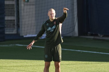 Manchester City 'den Erling Haaland UEFA Şampiyonlar Ligi Manchester City - Inter Milan Basın Konferansı sırasında Etihad Stadyumu, Manchester, İngiltere 17 Eylül 2024