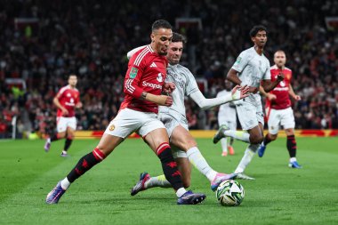 Manchester United 'dan Antony, 17 Eylül 2024' te Old Trafford, Manchester, İngiltere 'de oynanan Carabao Cup 3. tur karşılaşmasında Barnsley' li Corey O 'Keeffe tarafından yenildi.