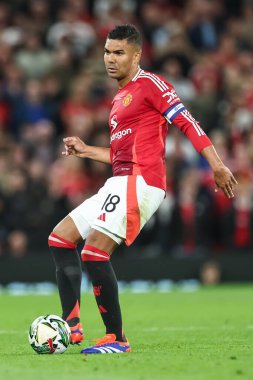 Manchester United takımının Casemiro 'su, 17 Eylül 2024' te Old Trafford, Manchester, İngiltere 'de oynanan 3. Carabao Kupası karşılaşmasında Manchester United ile Barnsley karşılaşacak.