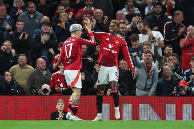 Manchester United 'dan Alejandro Garnacho, 17 Eylül 2024 tarihinde Old Trafford, Manchester, İngiltere' de oynanan Carabao Kupası 3. tur karşılaşmasında 4-0 kazanma golünü kutluyor.