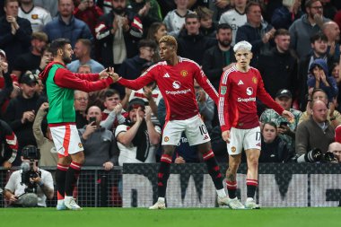 Manchester United takımından Marcus Rashford, 17 Eylül 2024 'te Old Trafford, Manchester, İngiltere' de oynanan Carabao Kupası 3. tur karşılaşmasında 4-0 'lık galibiyetini kutluyor.