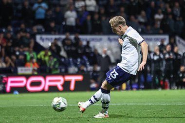 Preston 'dan Jeppe Okkels, 17 Eylül 2024' te Deepdale, Preston, İngiltere 'de oynanan Carabao Kupası maçında penaltısını kaydetti.