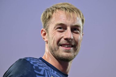 Southampton 'dan Joe Lumley, 17 Eylül 2024' te Goodison Park, Liverpool 'da oynanan Everton-Southampton maçı öncesinde ısınıyor.