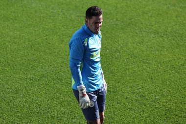 Manchester City 'den Ederson 17 Eylül 2024' te Etihad Stadyumu 'nda düzenlenen Manchester City - Inter Milan Basın Konferansı sırasında