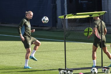 Manchester City 'den Erling Haaland UEFA Şampiyonlar Ligi Manchester City - Inter Milan Basın Konferansı sırasında Etihad Stadyumu, Manchester, İngiltere 17 Eylül 2024