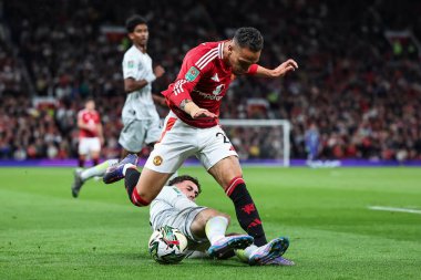 Manchester United 'dan Antony, 17 Eylül 2024' te Old Trafford, Manchester, İngiltere 'de oynanan Carabao Cup 3. tur karşılaşmasında Barnsley' li Corey O 'Keeffe tarafından yenildi.