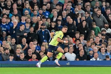 Taylor Harwood-Bellis of Southampton celebrates his goal to make it 1-1 during the Carabao Cup match Everton vs Southampton at Goodison Park, Liverpool, United Kingdom, 17th September 2024 clipart