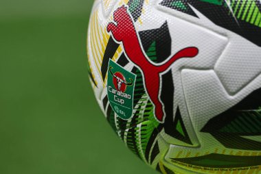 The Carabao cup logo on the match ball ahead of the Carabao Cup 3rd Round match Manchester United vs Barnsley at Old Trafford, Manchester, United Kingdom, 17th September 2024 clipart