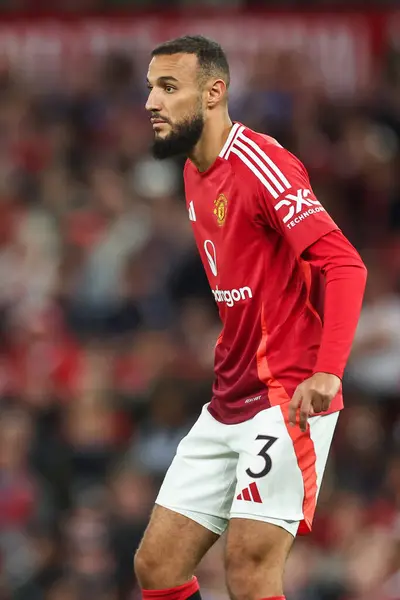 stock image Noussair Mazraoui of Manchester United during the Carabao Cup 3rd Round match Manchester United vs Barnsley at Old Trafford, Manchester, United Kingdom, 17th September 2024