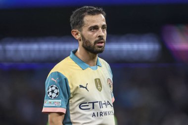 Manchester City 'den Bernardo Silva UEFA Şampiyonlar Ligi sahne maçı sırasında Manchester City - Inter Milan Etihad Stadyumu, Manchester, Birleşik Krallık, 18 Eylül 2024