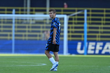 Inter Milan 'dan Thomas Berenbruch UEFA Gençlik Ligi maçı sırasında Manchester City, Manchester, İngiltere' deki Joie Stadyumu 'nda Inter Milan' a karşı, 18 Eylül 2024