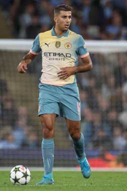 Manchester City 'den Rodri UEFA Şampiyonlar Ligi sahne maçı sırasında Manchester City - Inter Milan Etihad Stadyumu, Manchester, İngiltere, 18 Eylül 2024