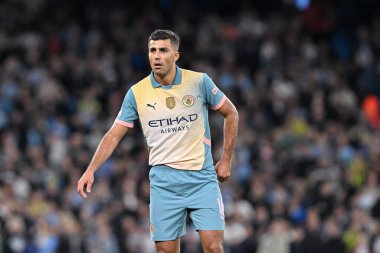 Manchester City 'den Rodri UEFA Şampiyonlar Ligi sahne maçı sırasında Manchester City - Inter Milan Etihad Stadyumu, Manchester, İngiltere, 18 Eylül 2024