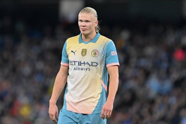 Manchester City 'den Erling Haaland UEFA Şampiyonlar Ligi sahne maçı sırasında Manchester City - Inter Milan Etihad Stadyumu, Manchester, İngiltere, 18 Eylül 2024