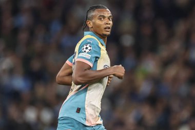 Manchester City 'den Manuel Akanji UEFA Şampiyonlar Ligi sahne maçı sırasında Manchester City - Inter Milan Etihad Stadyumu, Manchester, İngiltere, 18 Eylül 2024