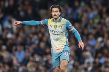 Manchester City 'den Jack Grealish takım talimatlarını UEFA Şampiyonlar Ligi sahne maçında veriyor. Manchester City, Etihad Stadyumu' nda Inter Milan 'a karşı, 18 Eylül 2024
