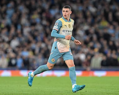 Manchester City 'den Phil Foden UEFA Şampiyonlar Ligi sahne maçı sırasında Manchester City - Inter Milan Etihad Stadyumu, Manchester, İngiltere, 18 Eylül 2024