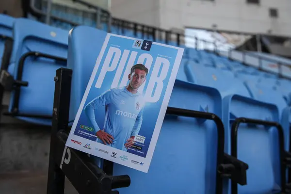 stock image Luis Binks of Coventry City on the front cover of the match day programme ahead of the Carabao Cup match Coventry City vs Tottenham Hotspur at Coventry Building Society Arena, Coventry, United Kingdom, 18th September 2024