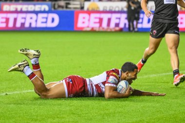 Wigan Warriors 'dan Kruise Leeming, 27. Betfred Süper Lig Turu' nda Wigan Warriors 'a karşı Salford Red Devils' in oynadığı The Brick Community Stadyumu, Wigan, Birleşik Krallık 'ta 19 Eylül 2024' te oynanan karşılaşmaya gidiyor.