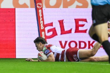 Wigan Warriors 'dan Jai Field 27. Betfred Süper Lig Turu' nda Wigan Warriors ile Salford Red Devils arasında oynanan Wigan Stadyumu, Wigan, İngiltere 'de 19 Eylül 2024' te oynanan karşılaşmaya gidiyor.