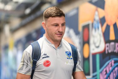 Warrington Wolves 'tan George Williams, 27. Betfred Süper Lig Turu' nda Warrington Wolves 'a karşı Londra Broncos maçında 20 Eylül 2024' te Warrington, Warrington 'daki Halliwell Jones Stadyumu' nda yerini aldı.