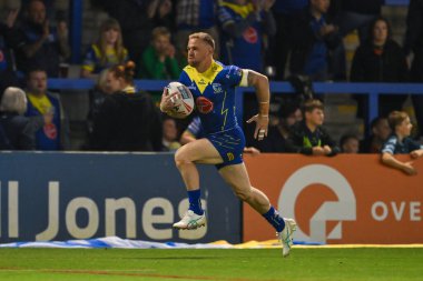 Warrington Wolves takımından Matt Dufty, 27. Betfred Süper Lig karşılaşması öncesinde Halliwell Jones Stadyumu, Warrington, İngiltere 'de oynanan Warrington Wolves - London Broncos maçında ısınma turunda.