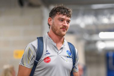 Warrington Wolves takımından Jordy Crowther, 27. Betfred Süper Lig Turu 'nda Warrington Wolves' a karşı Londra Broncos maçında 20 Eylül 2024 'te Halliwell Jones Stadyumu' nda yerini aldı.