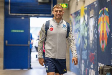 Warrington Wolves 'tan Sam Powell 27. Betfred Süper Lig karşılaşması öncesinde Londra Broncos' a karşı Halliwell Jones Stadyumu, Warrington, İngiltere, 20 Eylül 2024