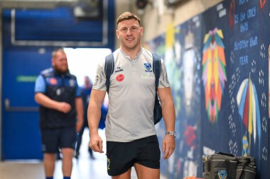 Warrington Wolves 'tan George Williams, 27. Betfred Süper Lig Turu' nda Warrington Wolves 'a karşı Londra Broncos maçında 20 Eylül 2024' te Warrington, Warrington 'daki Halliwell Jones Stadyumu' nda yerini aldı.