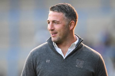 Sam Burgess Warrington Wolves 'un baş antrenörü 27. Betfred Süper Ligi karşılaşması öncesinde Warrington Wolves, Londra Broncos' a karşı Halliwell Jones Stadyumu, Warrington, İngiltere, 20 Eylül 2024