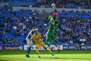 Leeds United takımından Illan Meslier, 21 Eylül 2024 'te Cardiff City Stadyumu' nda oynanan Cardiff City - Leeds United maçında karşı karşıya geldiğini iddia ediyor.