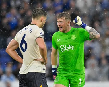 Jordan PICKFORD (Everton Kalecisi) Premier Lig karşılaşmasında James TARKOWSKI (Everton FC), Leicester City 'ye karşı Everton King Power Stadyumu, Leicester, Birleşik Krallık, 21 Eylül 2024