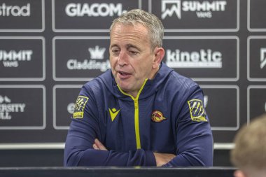 Steve McNamara Head Coach of Catalan Dragons speaks in the post match press conference during the Betfred Super League Round 27 match Hull FC vs Catalans Dragons at MKM Stadium, Hull, United Kingdom, 21st September 2024 clipart