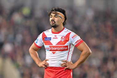 St. Helens 'den James Bell 27. Betfred Süper Lig Turu' nda Leigh Leopards, St Helens 'e karşı 20 Eylül 2024' te Leigh Spor Köyü, Leigh, İngiltere 'de oynanan karşılaşmada...