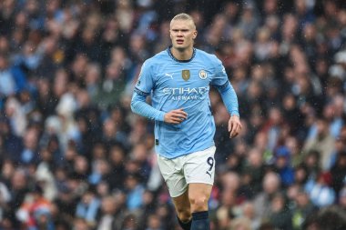 Manchester City 'den Erling Haaland Premier League maçı sırasında Manchester City, Etihad Stadyumu' nda Arsenal 'e karşı, 22 Eylül 2024