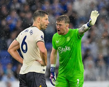 Jordan PICKFORD (Everton Kalecisi) Premier Lig karşılaşmasında James TARKOWSKI (Everton FC), Leicester City 'ye karşı Everton King Power Stadyumu, Leicester, Birleşik Krallık, 21 Eylül 2024