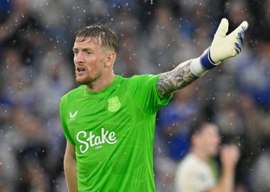 Jordan PICKFORD (Everton kalecisi) takımı Premier League maçı sırasında King Power Stadyumu 'nda Leicester City' ye karşı Everton maçında yönetmektedir.