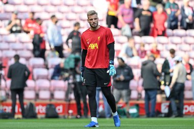 Liverpool 'dan Vtzslav Jaro, 21 Eylül 2024 tarihinde İngiltere' nin Liverpool kentinde oynanan Liverpool-Bournemouth maçı öncesinde ısınıyor.