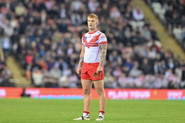 St. Helens 'den George Delaney 27. Betfred Süper Lig karşılaşmasında Leigh Leopards ile St Helens arasında 20 Eylül 2024' te Leigh Spor Köyü 'nde oynanan karşılaşma sırasında