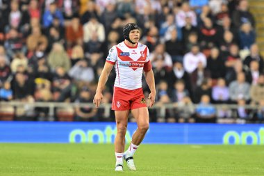 St. Helens takımından Jonny Lomax 27. Betfred Süper Lig karşılaşmasında Leigh Leopards 'a karşı St Helens Leigh Spor Köyü, Leigh, İngiltere, 20 Eylül 2024
