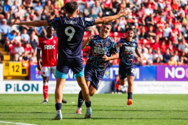 Albie Morgan of Blackpool celebrates after scoring to make it 0-2 during the Sky Bet League 1 match Charlton Athletic vs Blackpool at The Valley, London, United Kingdom, 21st September 2024 clipart