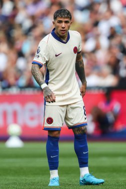 Chelsea 'den Enzo Fernnndez Premier Lig karşılaşmasında West Ham United, Chelsea' ye karşı Londra Stadyumu, Londra, İngiltere, 21 Eylül 2024