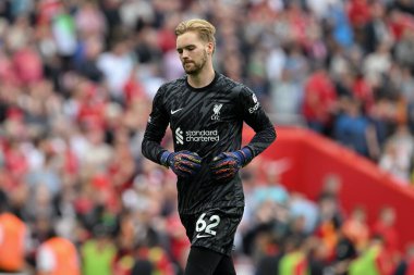 Liverpool Ligi 'nden Caoimhn Kelleher 21 Eylül 2024' te Anfield, Liverpool 'da Liverpool' a karşı Bournemouth maçında