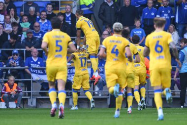 Largie Ramazani of Leeds United celebrates his goal to make it 0-1 during the Sky Bet Championship match Cardiff City vs Leeds United at Cardiff City Stadium, Cardiff, United Kingdom, 21st September 2024 clipart