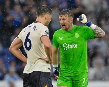 Jordan PICKFORD (Everton Kalecisi) Premier Lig karşılaşmasında James TARKOWSKI (Everton FC), Leicester City 'ye karşı Everton King Power Stadyumu, Leicester, Birleşik Krallık, 21 Eylül 2024