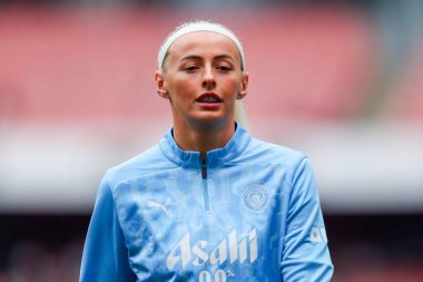 Manchester City 'den Chloe Kelly, 22 Eylül 2024' te Birleşik Krallık 'taki Emirates Stadyumu' nda oynanan FA Kadınlar Süper Ligi karşılaşmasından önce ısınıyor.