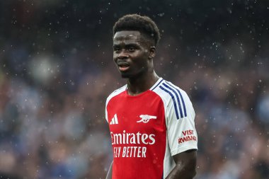 Arsenal 'den Bukayo Saka Premier Lig maçı sırasında Manchester City ile Arsenal arasında Etihad Stadyumu, Manchester, İngiltere, 22 Eylül 2024