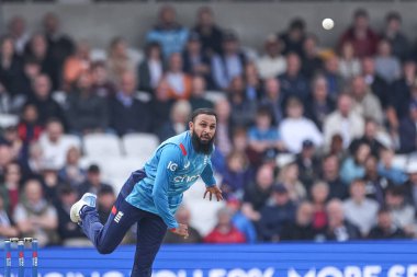 Adil Rashid of England delivers the ball during the Second Metro Bank One Day International England v Australia at Headingley Cricket Ground, Leeds, United Kingdom, 21st September 2024 clipart